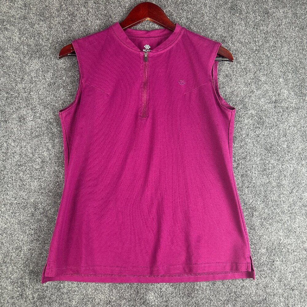 Mofiz Top Womens Medium Tank Top Purple Stretch Pullover Zip Neck Split Hem Logo